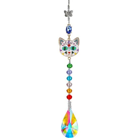 Crystal Rhinestones Suncatcher Cat Face Shaped with Butterfly Window Hang - Picture 7 of 7